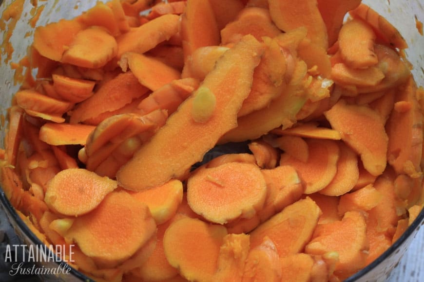 fresh turmeric, sliced in a food processor bowl