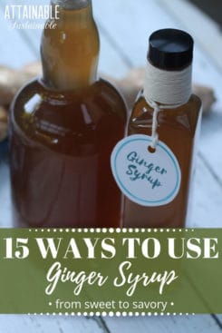 With a flavorful punch, this ginger simple syrup is a great addition to drinks, baked goods, & marinades. Or try this ginger syrup recipe in salad dressing! ginger syrup in jars
