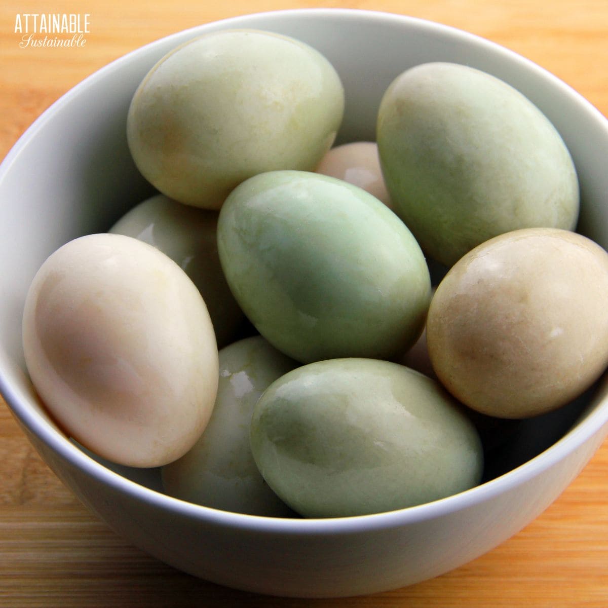 duck eggs in a bowl.