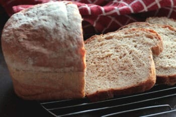 homemade potato bread, fresh out of the oven and sliced