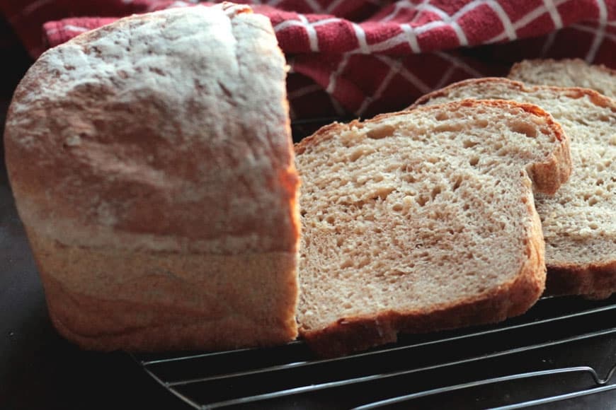 homemade potato bread, fresh out of the oven and sliced