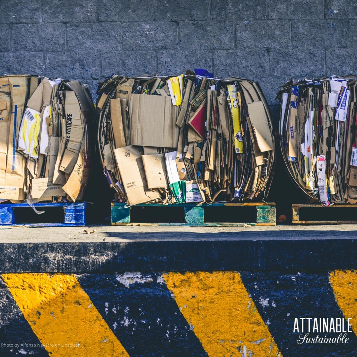 bundled cardboard ready to be recycled.