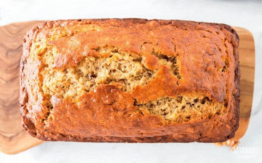 sourdough banana bread loaf from above