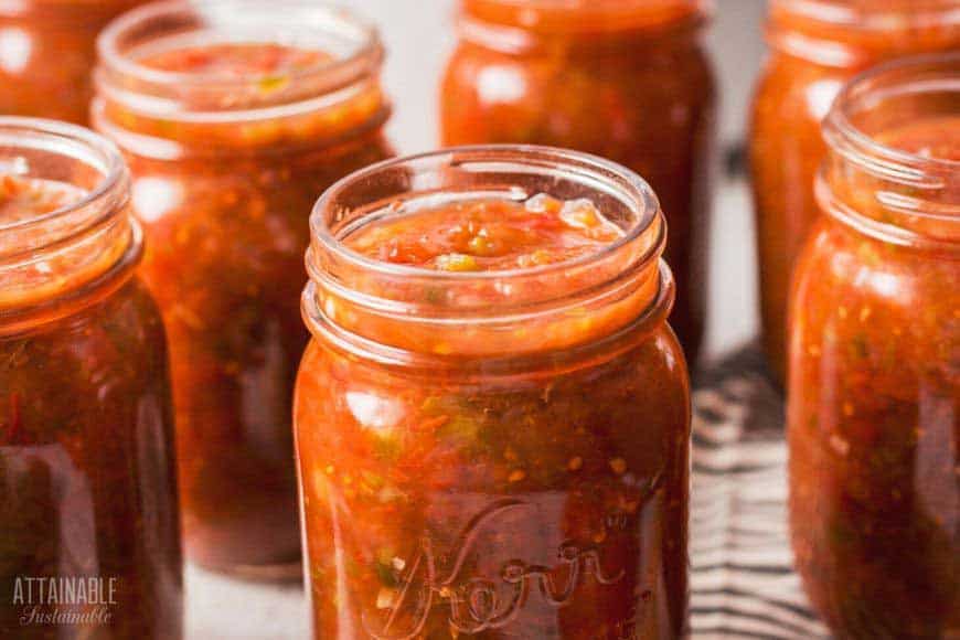 multiple canning jars of salsa