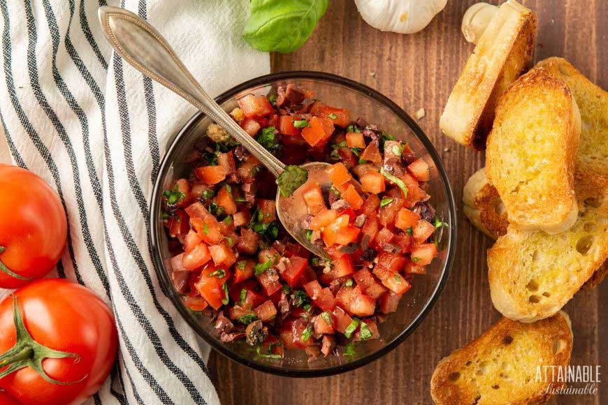 bowl of chopped tomatoes and spices from above