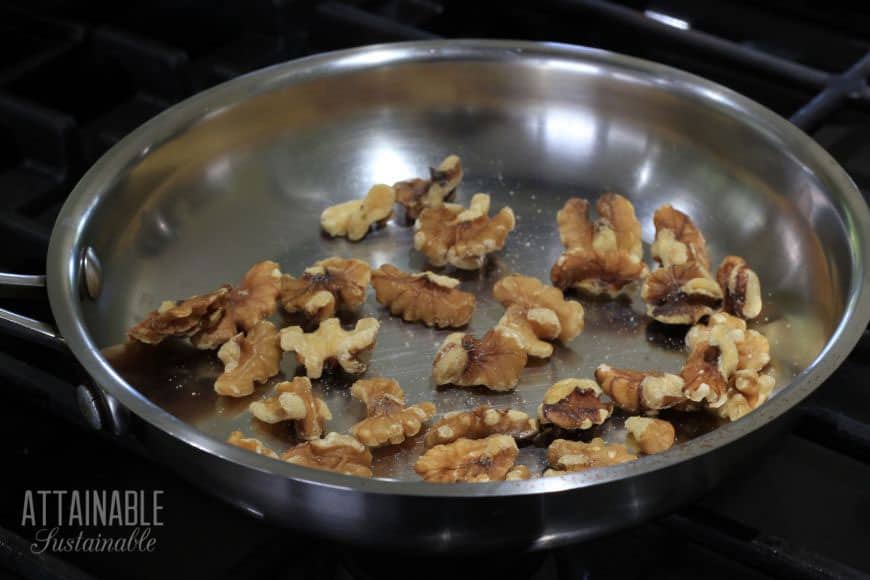 skillet with walnuts