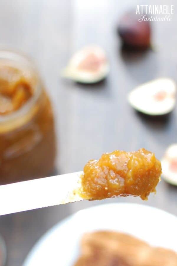 fig jam on knife