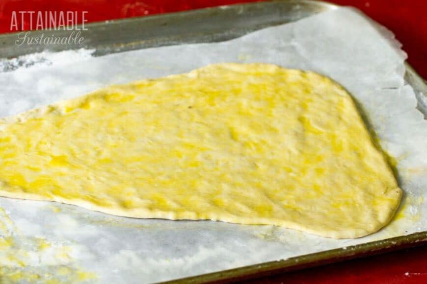 uncooked pizza dough.