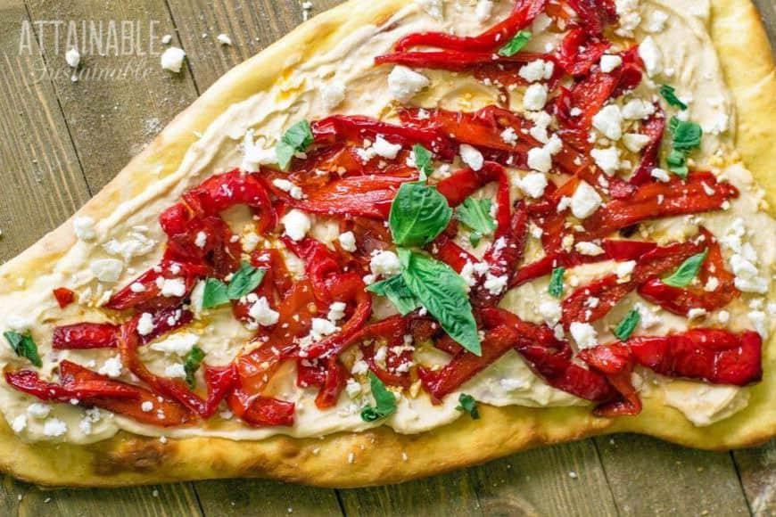 hummus flatbread pizza