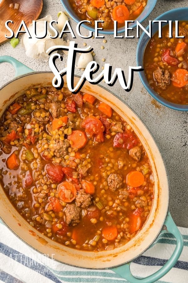 lentil stew in a cooking pot from above.