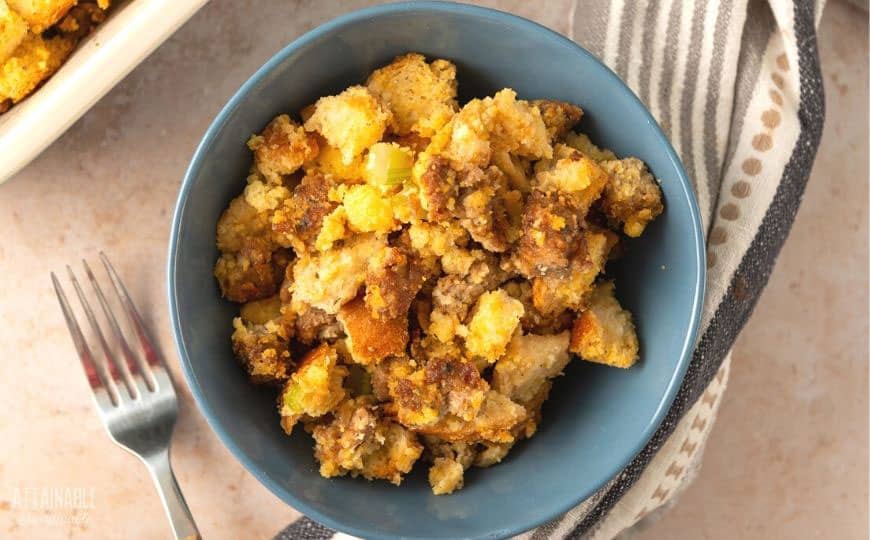 bowl of cornbread dressing.