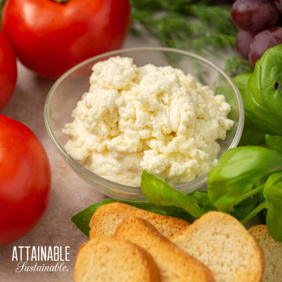 bowl of homemade ricotta cheese.