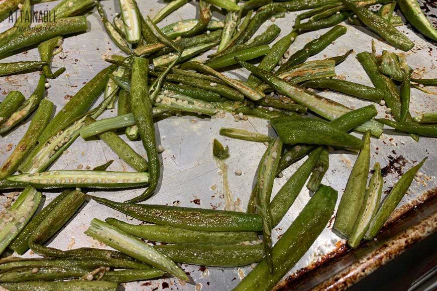 roasted okra, lightly browned