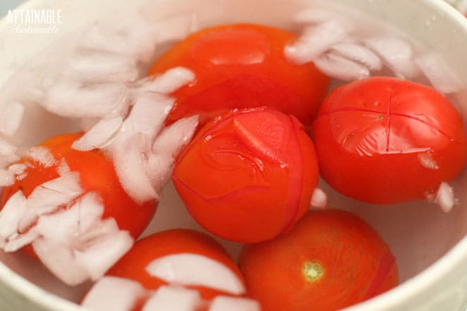 peeling tomatoes with an ice water bath