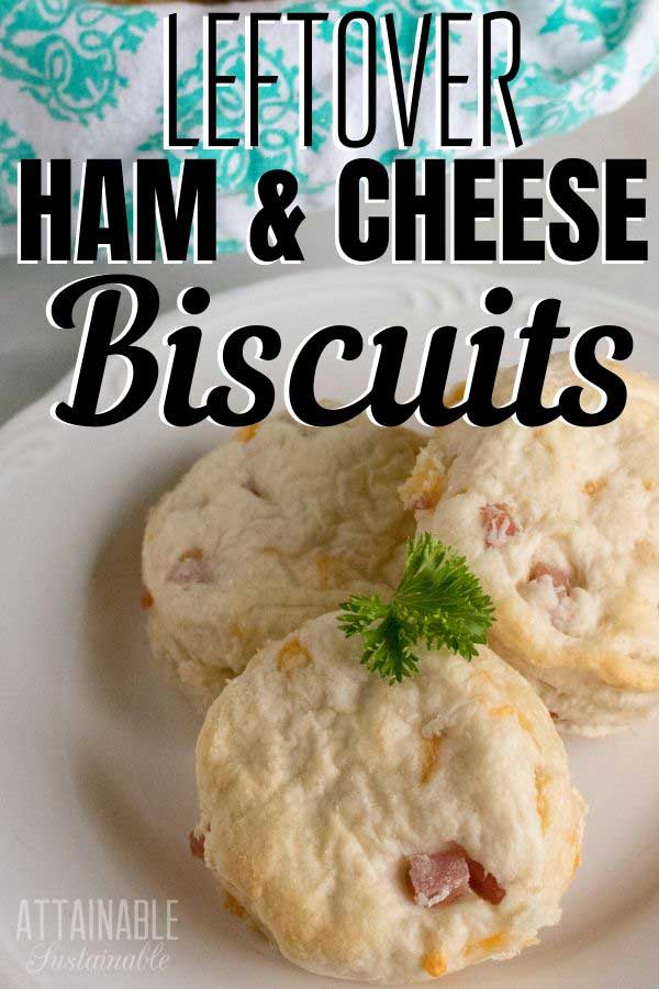 ham and cheese biscuits on a white plate