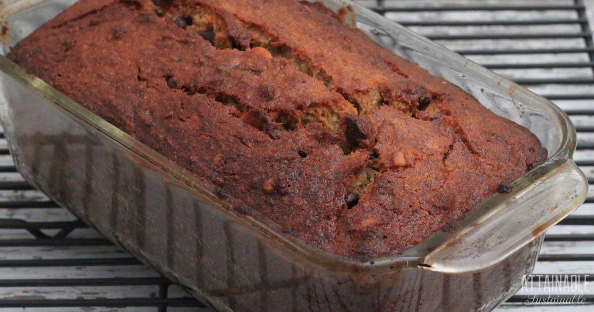 banana bread in a loaf pan