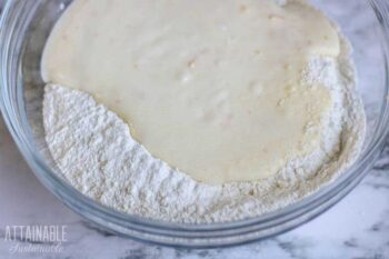 combining wet and dry ingredients