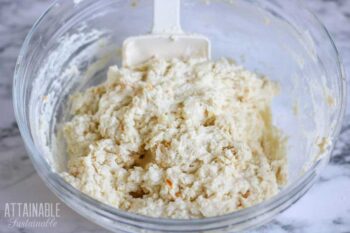 muffin batter in a glass bowl