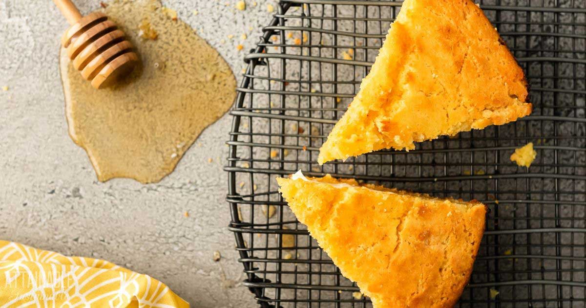 wedges of sweet corn bread on a wire rack