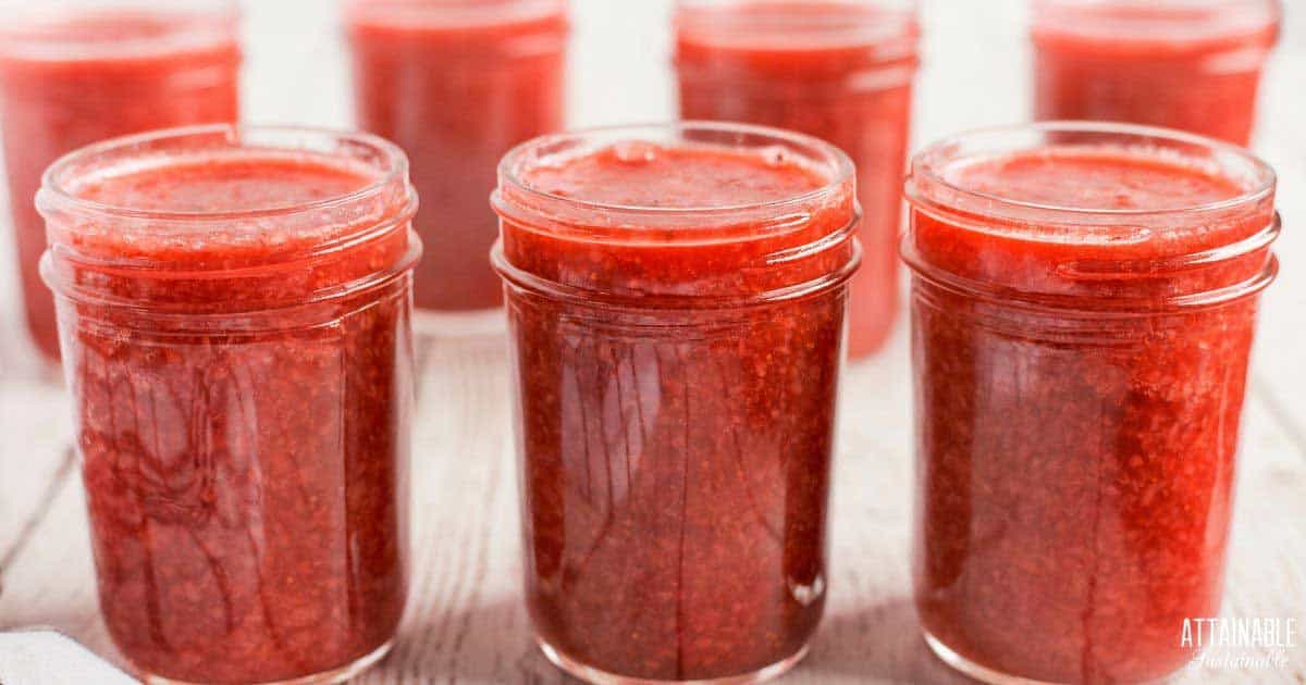 rows of homemade strawberry jam