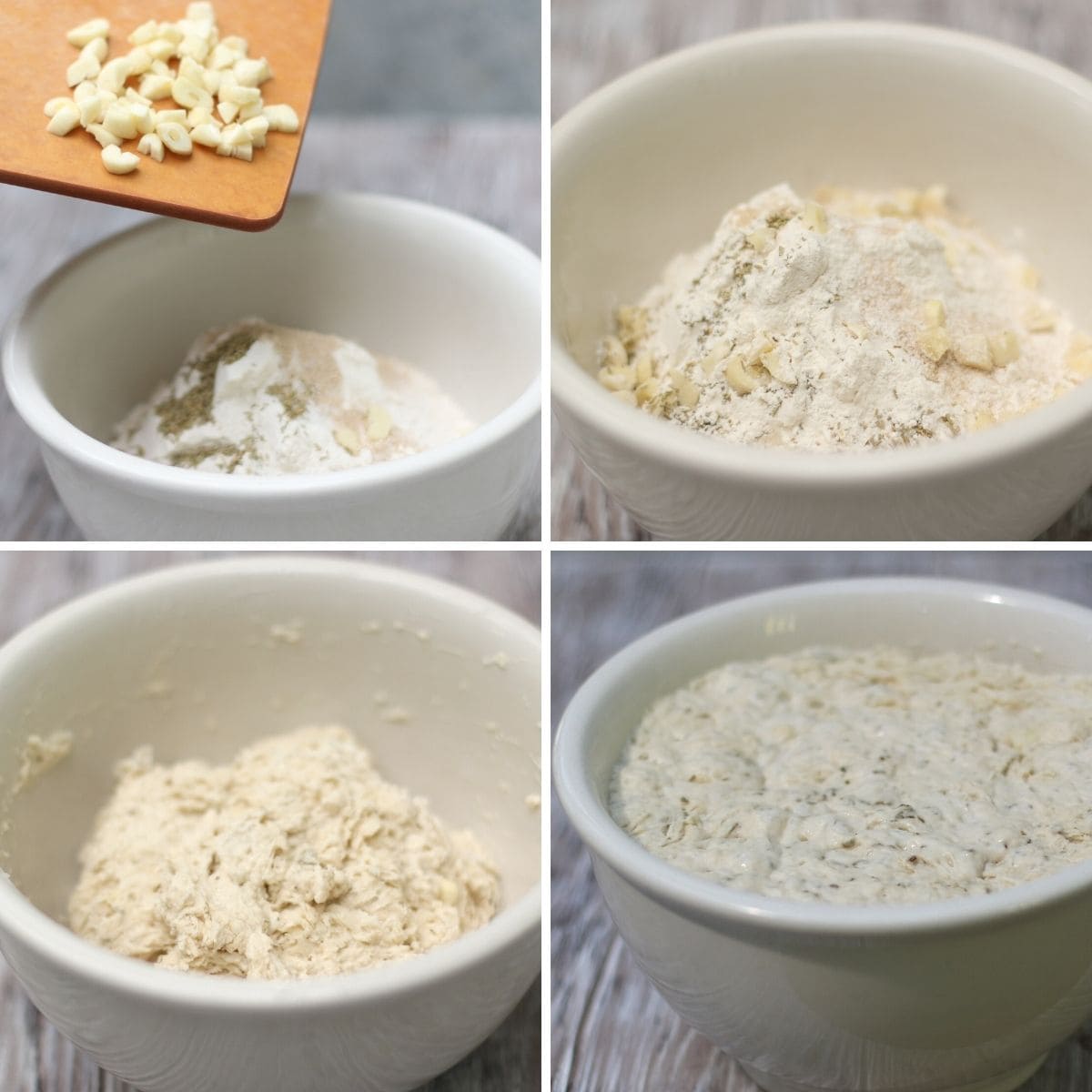 process photos of making bread dough.
