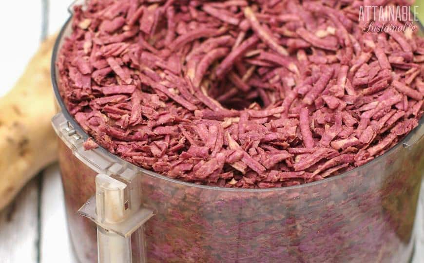 shredded vegetables in a food processor