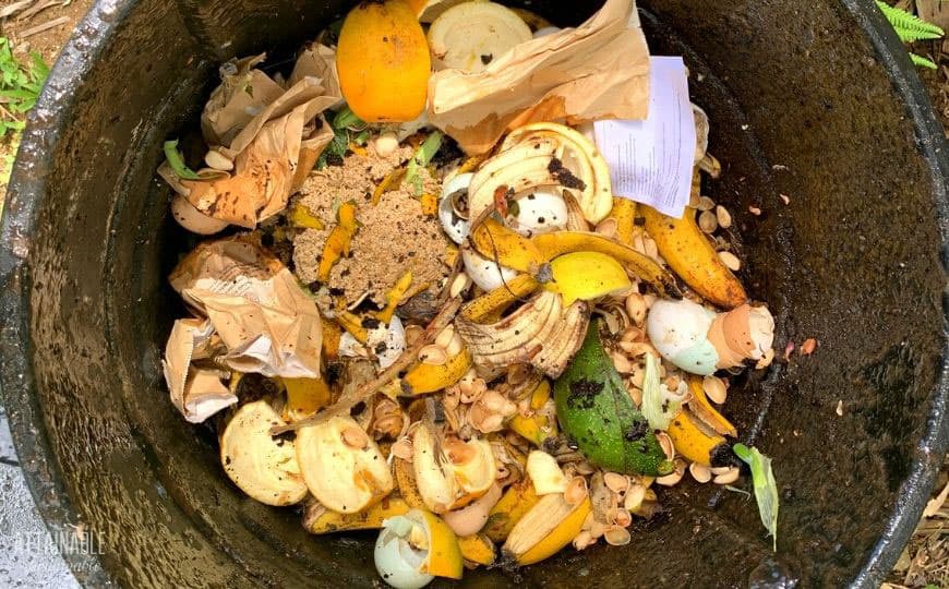 compost in a trash can
