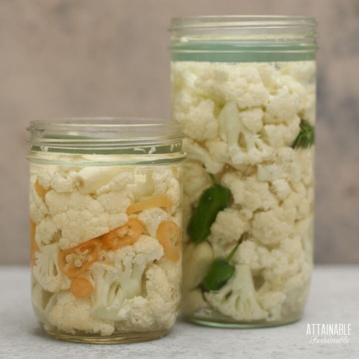 cauliflower in glass jars.