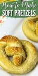soft pretzels on a rectangular white plate