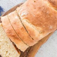 browned loaf of french bread from above