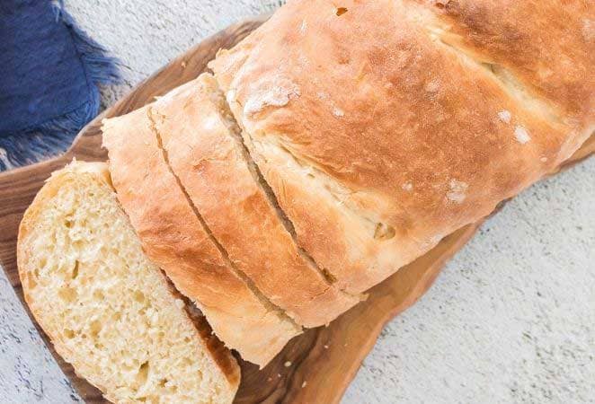 browned loaf of french bread from above