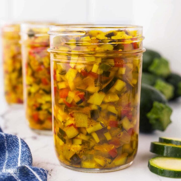 zucchini relish in canning jars.