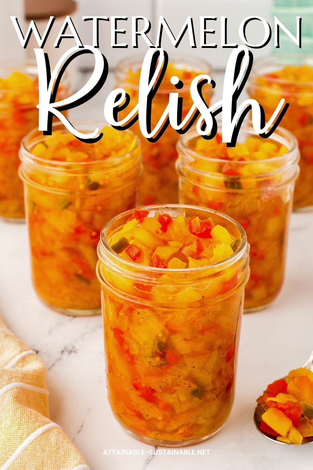 jars full of watermelon rind relish ready to can.