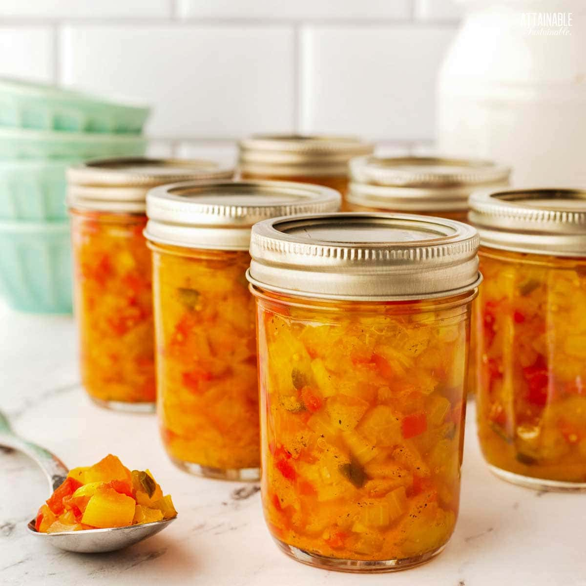 jars of watermelon rind relish.