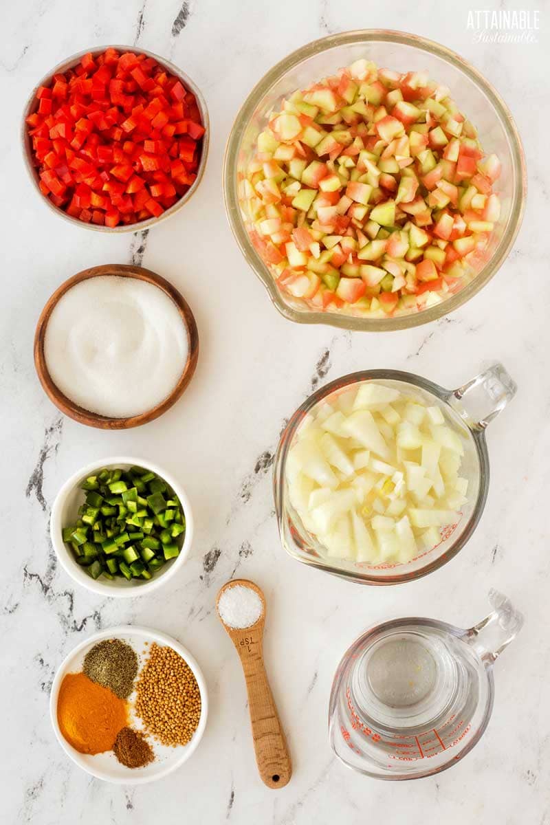 ingredients for making watermelon rind recipe for relish.