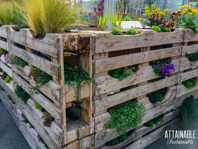 pallets constructed into a large planter