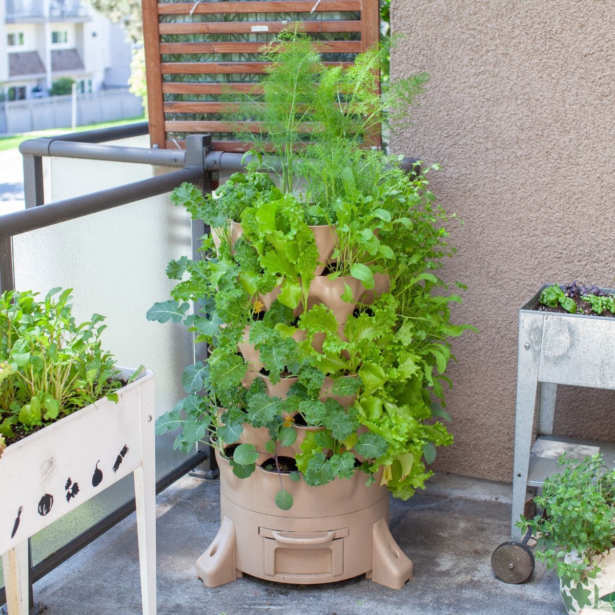 tower garden on an apartment balcony.