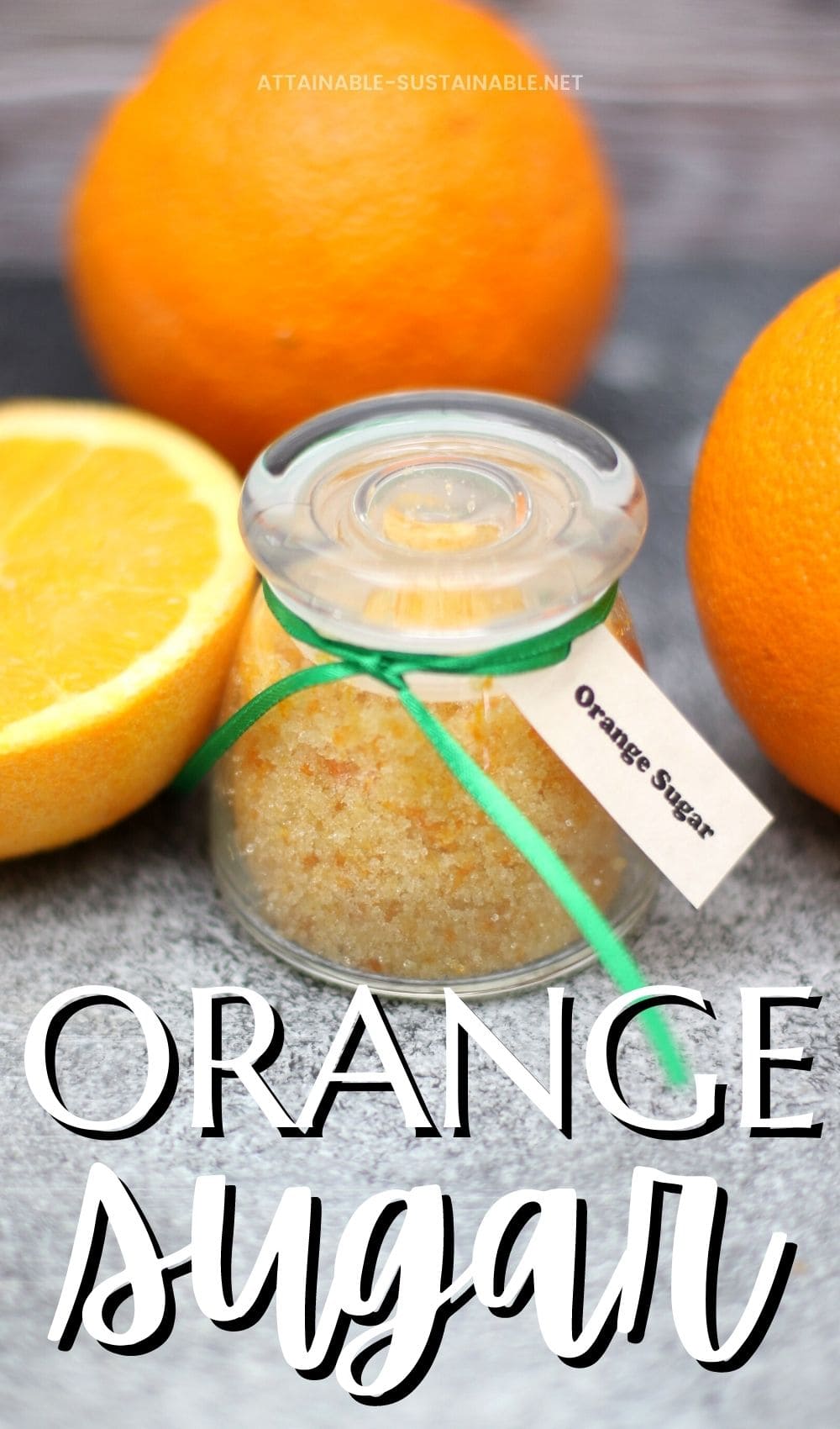 decorative glass jar with sugar and orange zest inside