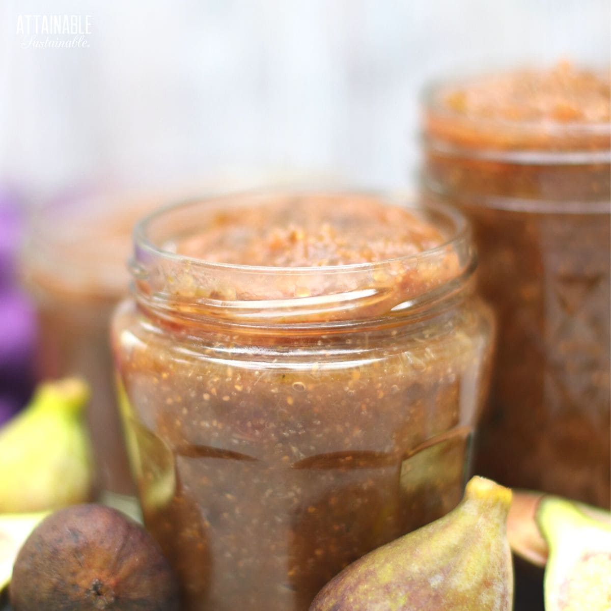 fig jam in a fluted jar.