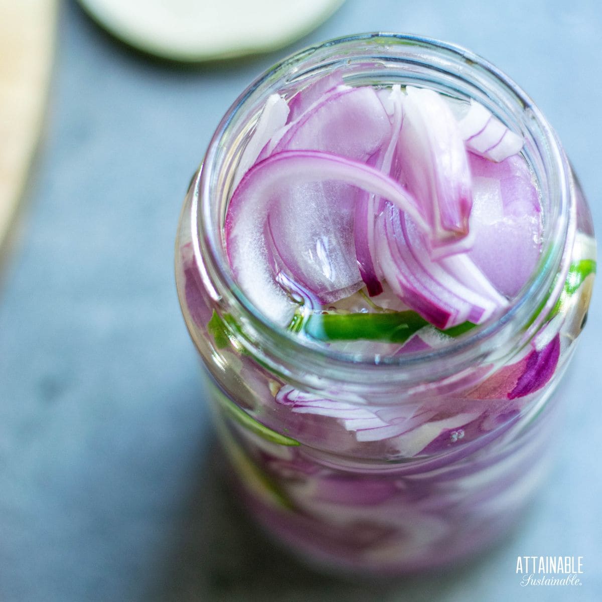 sliced onion in a jar.