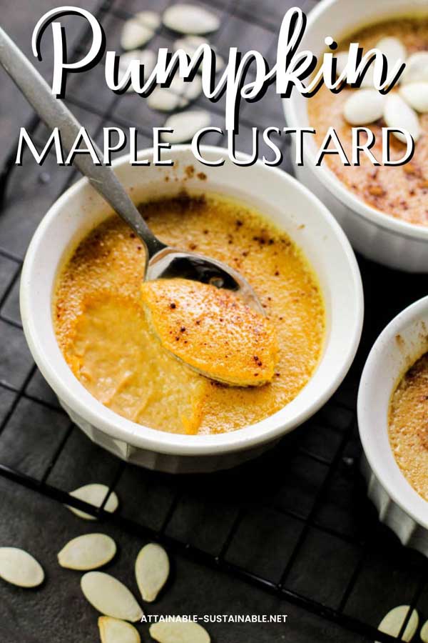 pumpkin custard with a spoonful scooped out.