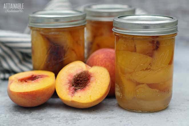 3 jars of canned peaches, with fresh peach halves