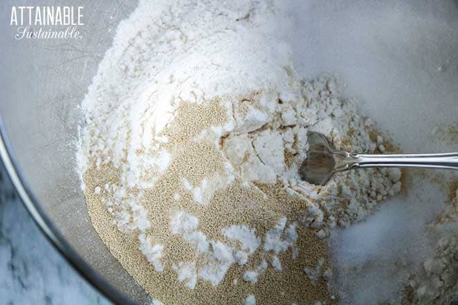 instant yeast in a bowl with flour