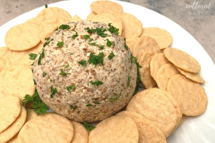 cheese ball surrounded with crackers