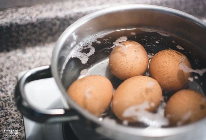 eggs boiling in a pot