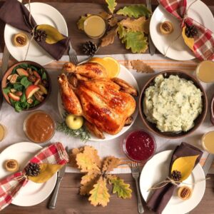 thanksgiving table setting from above.