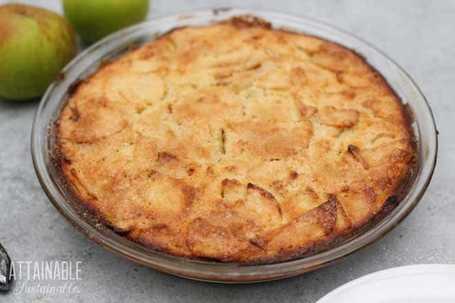 french apple cake in a pie pan