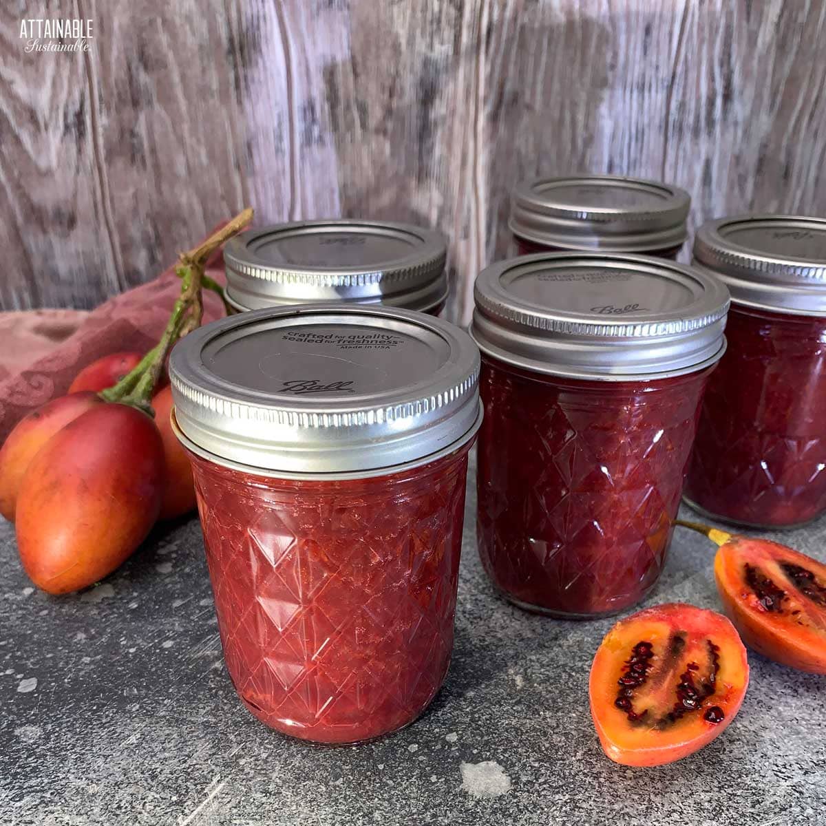 jars of canned tamarillo jam.