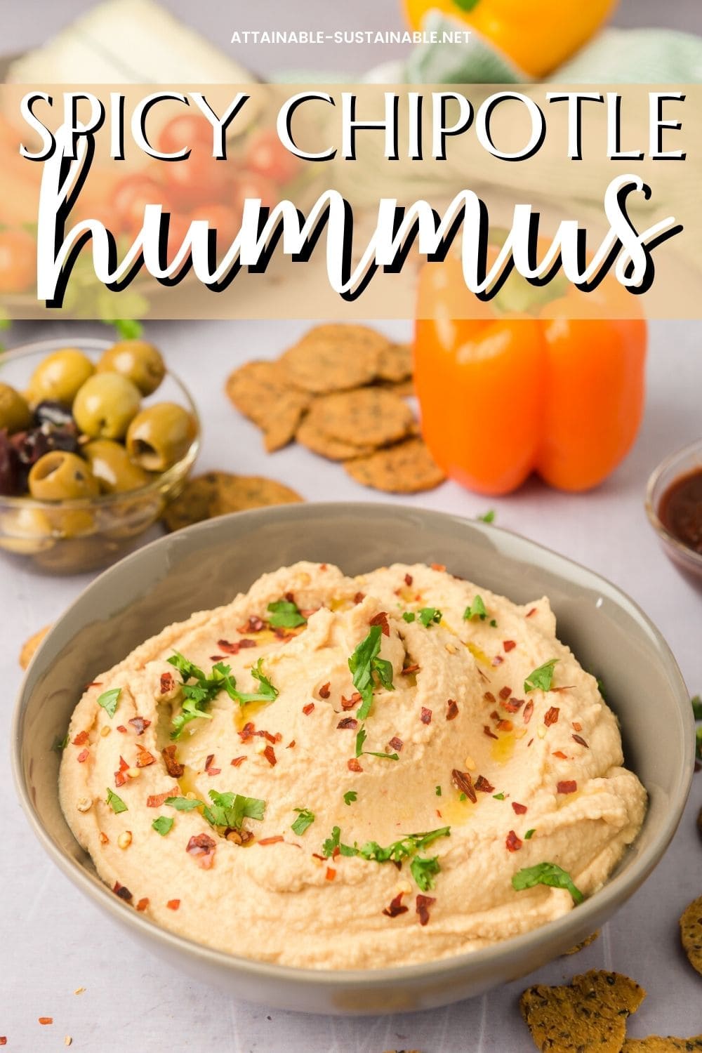 spicy hummus in a bowl. 