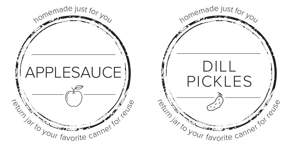 2 canning labels, applesauce and dill pickles.